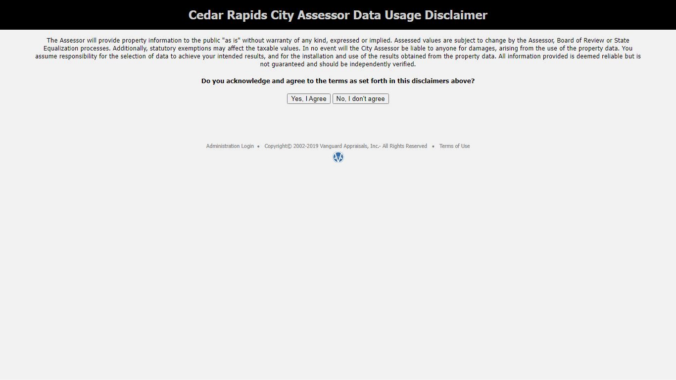 Cedar Rapids City Assessor Data Usage Disclaimer